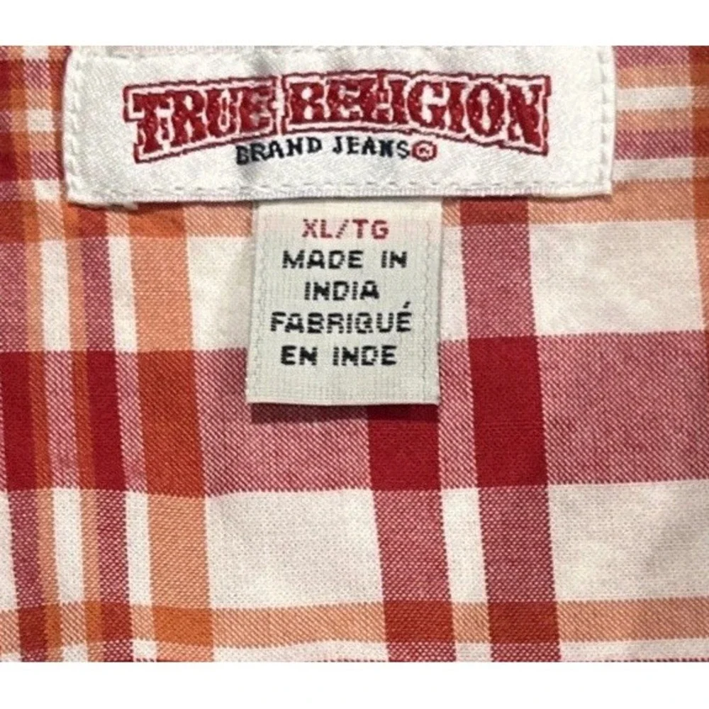 True Religion Mens Orange Red Plaid Western Pearl Snap Shirt XL M3RA315TT